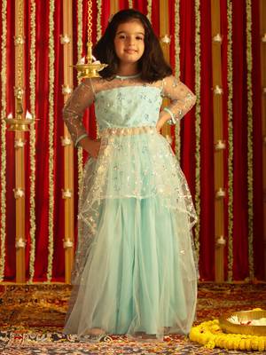  girls' aqua lehenga set 1
