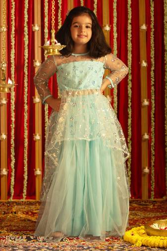  girls' aqua lehenga set