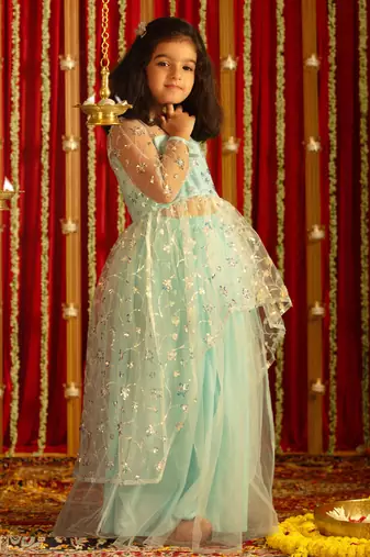 girls' aqua lehenga set