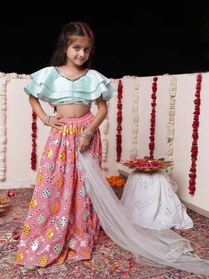  girls' aqua and pink lehenga set 1