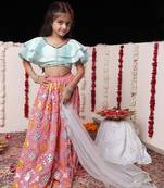  girls' aqua and pink lehenga set
