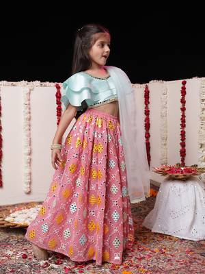  girls' aqua and pink lehenga set 2