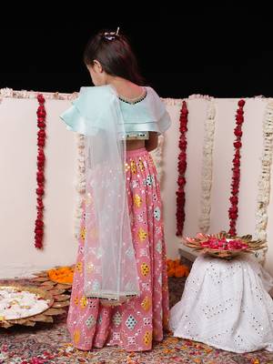  girls' aqua and pink lehenga set 3