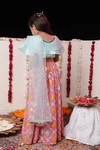  girls' aqua and pink lehenga set