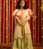 Pink and Mint Silk Blend Sequins Work Kids' Lehenga
