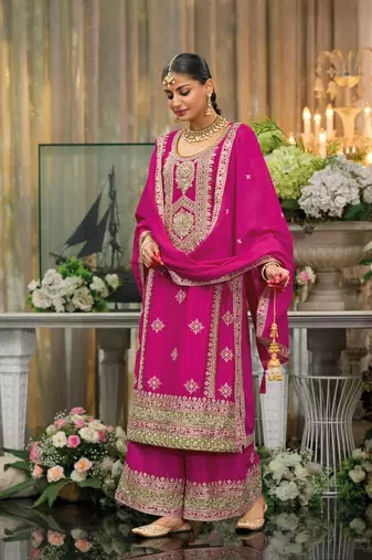 Pink Colour Embroidered SILK Party Wear SALWAR SUIT SET