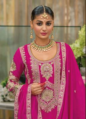 Pink Colour Embroidered SILK Party Wear SALWAR SUIT SET 4