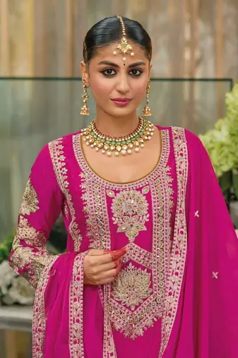 Pink Colour Embroidered SILK Party Wear SALWAR SUIT SET