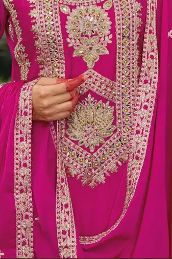 Pink Colour Embroidered SILK Party Wear SALWAR SUIT SET