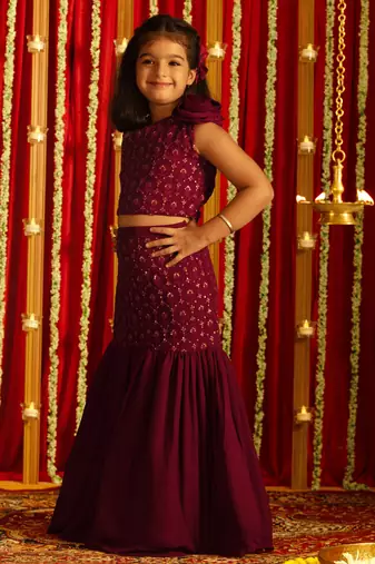  girls' wine lehenga set