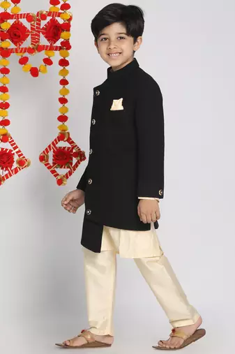 black and cream indowestern set