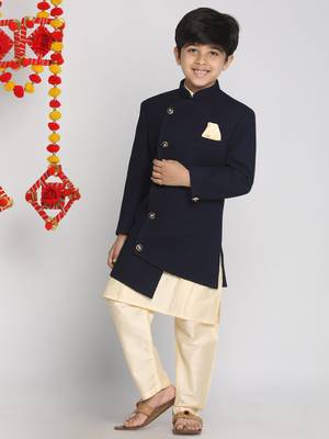 navy blue and cream indowestern set 1