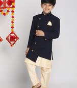boys' navy blue and cream indowestern set