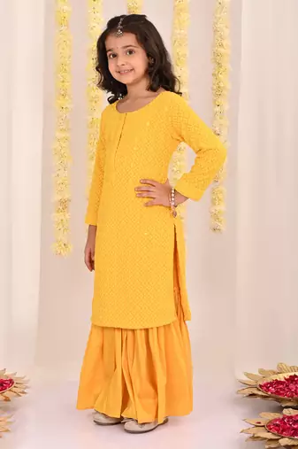  girls' yellow kurta and sharara set