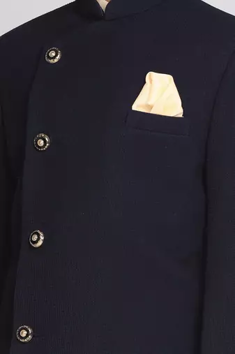 navy blue and cream indowestern set