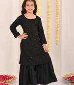 girls' black kurta and sharara set