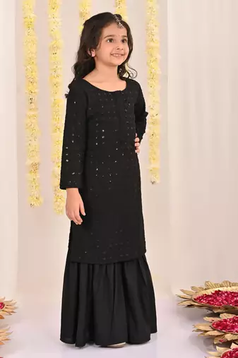  girls' black kurta and sharara set