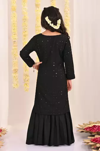  girls' black kurta and sharara set