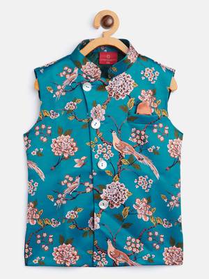 multicolored-base-turquoise nehru jacket 1