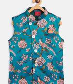 multicolored-base-turquoise nehru jacket