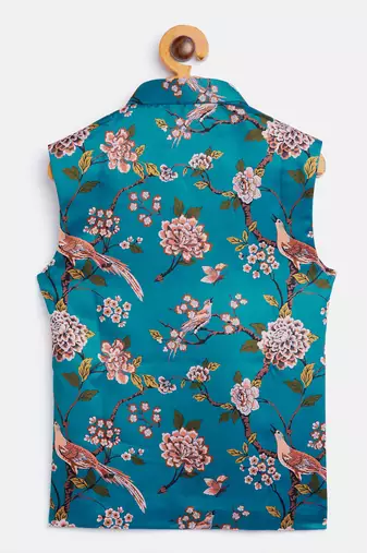 multicolored-base-turquoise nehru jacket