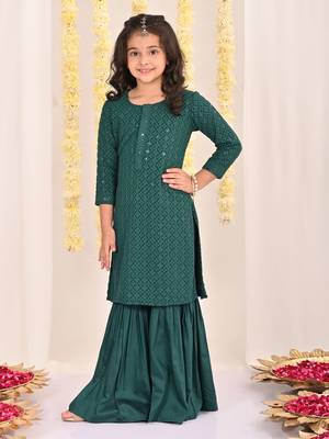  girls' green kurta and sharara set 1