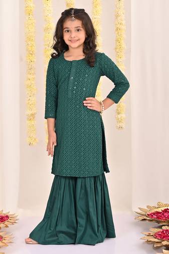  girls' green kurta and sharara set