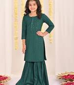 girls' green kurta and sharara set
