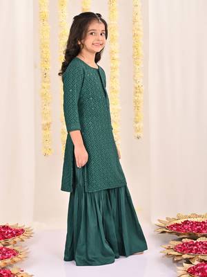  girls' green kurta and sharara set 2