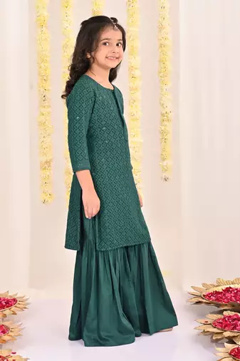  girls' green kurta and sharara set