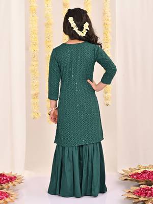  girls' green kurta and sharara set 3