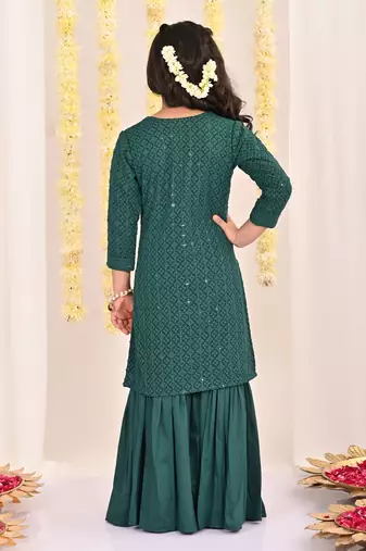  girls' green kurta and sharara set