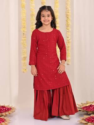  girls' maroon kurta and sharara set 1