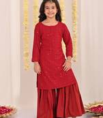 girls' maroon kurta and sharara set