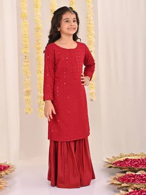  girls' maroon kurta and sharara set 2