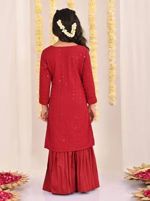  girls' maroon kurta and sharara set 3