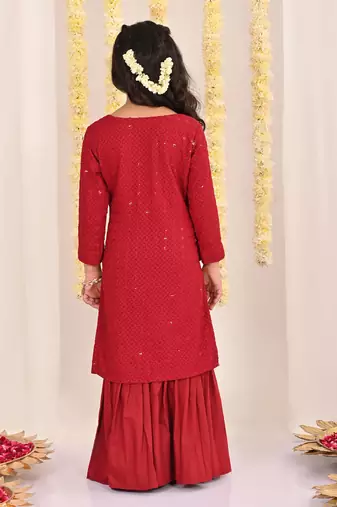  girls' maroon kurta and sharara set