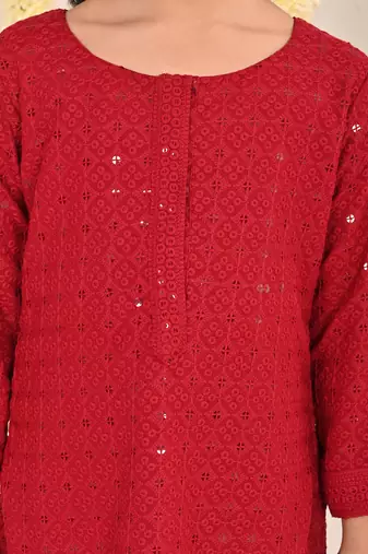  girls' maroon kurta and sharara set