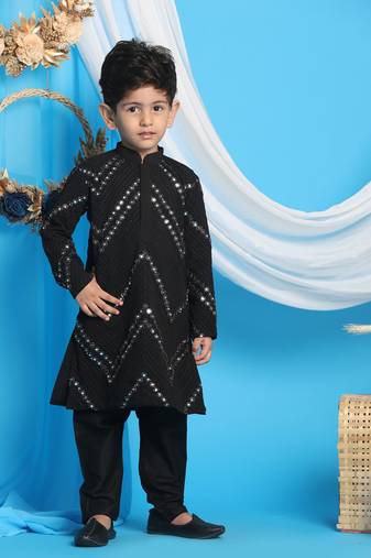 Shrestha by  boys' black kurta pyjama set