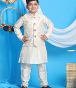  boys' gold and cream jacket, kurta and pyjama set