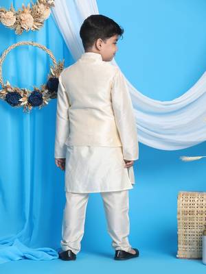  boys' gold and cream jacket, kurta and pyjama set 3