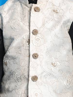  boys' black, beige and rose gold jacket, kurta and dhoti set 4