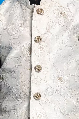  boys' black, beige and rose gold jacket, kurta and dhoti set