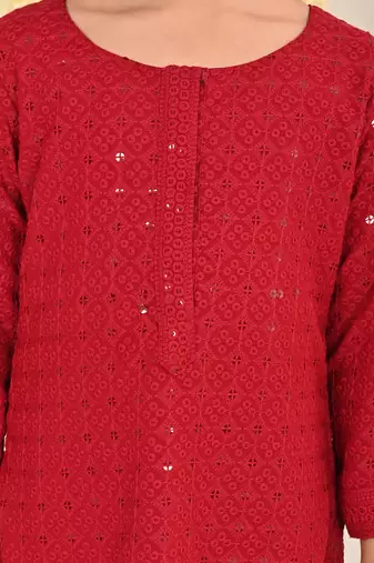  girls' maroon kurta and pant set