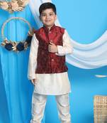 maroon and cream jacket, kurta and pyjama set