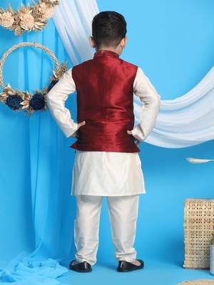 maroon and cream jacket, kurta and pyjama set 3