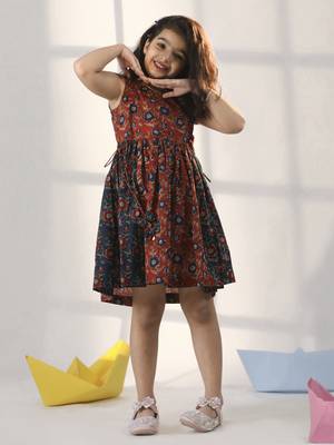  girls' rust and navy blue dress 1