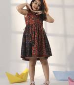 girls' rust and navy blue dress