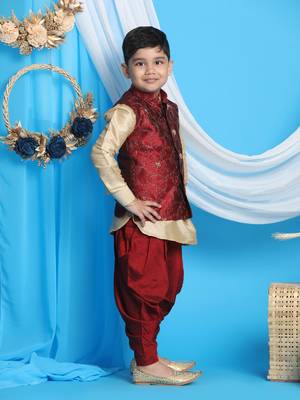 maroon and gold jacket, kurta and dhoti set 2