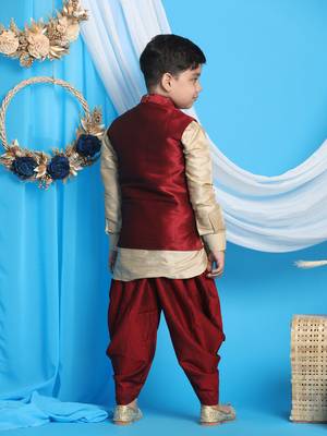 maroon and gold jacket, kurta and dhoti set 3